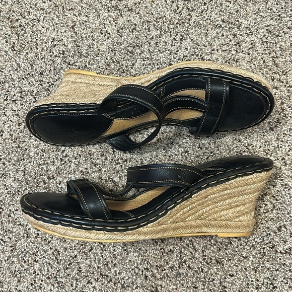 Born Drilles British Black Leather Espadrilles Wedge Sandals Slip On size 10 - Picture 4 of 12